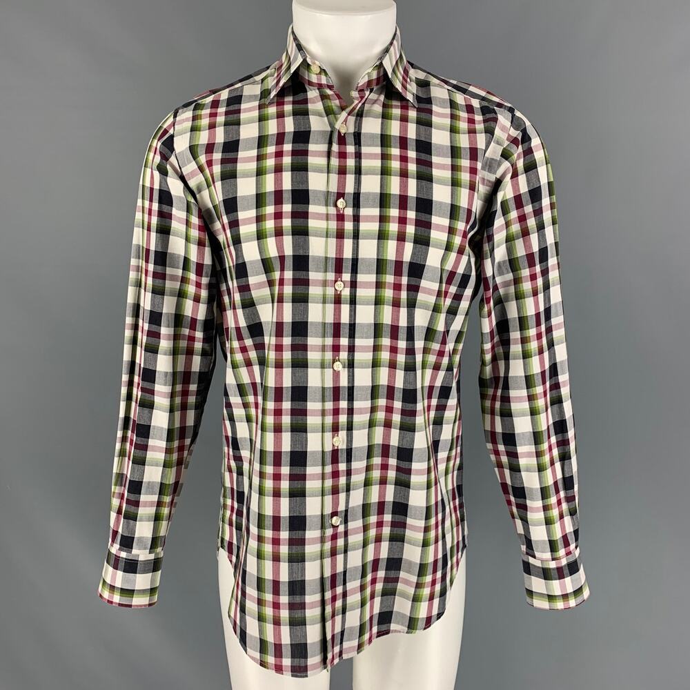 ETRO Size S Multi-Color Plaid Cotton Button Up Long Sleeve Shirt